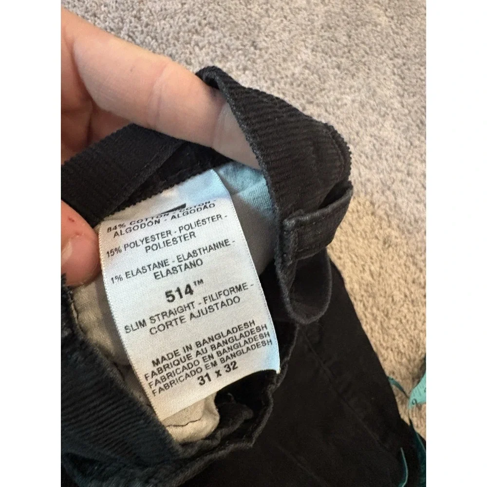 Levis 514 Corduroy Pants Ribbed Mens 31x32 Black White Tab Cotton Blend Rare